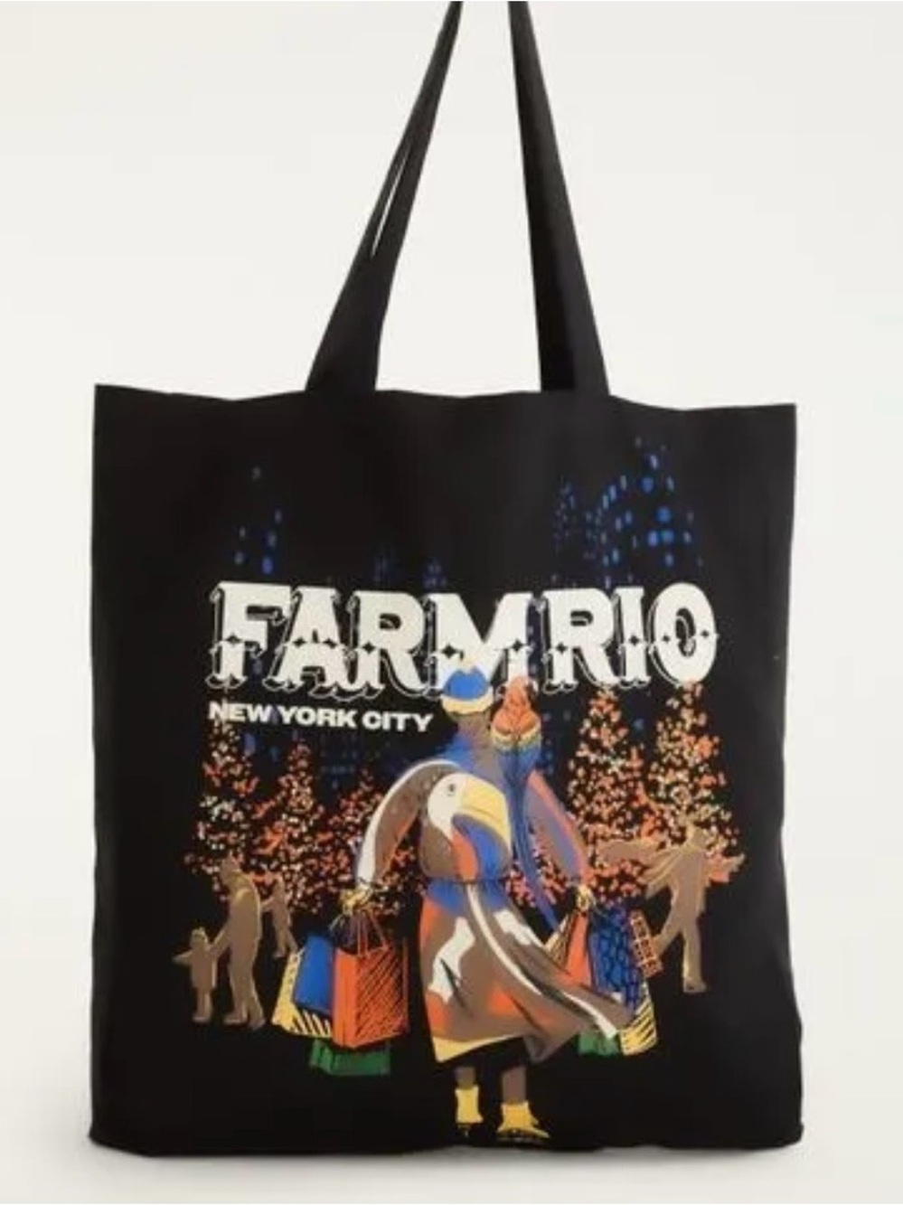 FARM Rio Black Canvas Tote with Colorful Shopper Graphic